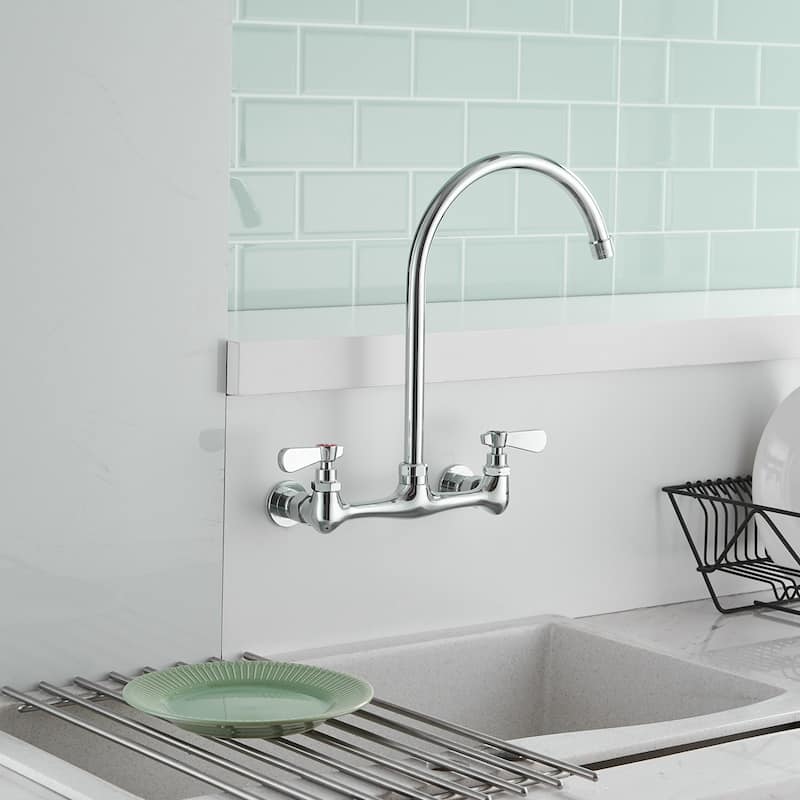 Wall Mount Chrome High-arc Kitchen Faucet with Two Handles