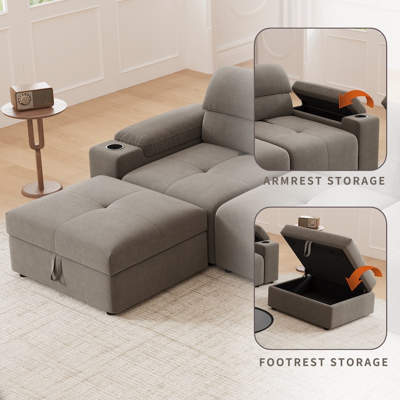 Down Filling Modular Deep Seat Couch L-shaped Sectional Sofa with Adjustable Backrest, Cup Holders, Storage Armrests and Ottoman