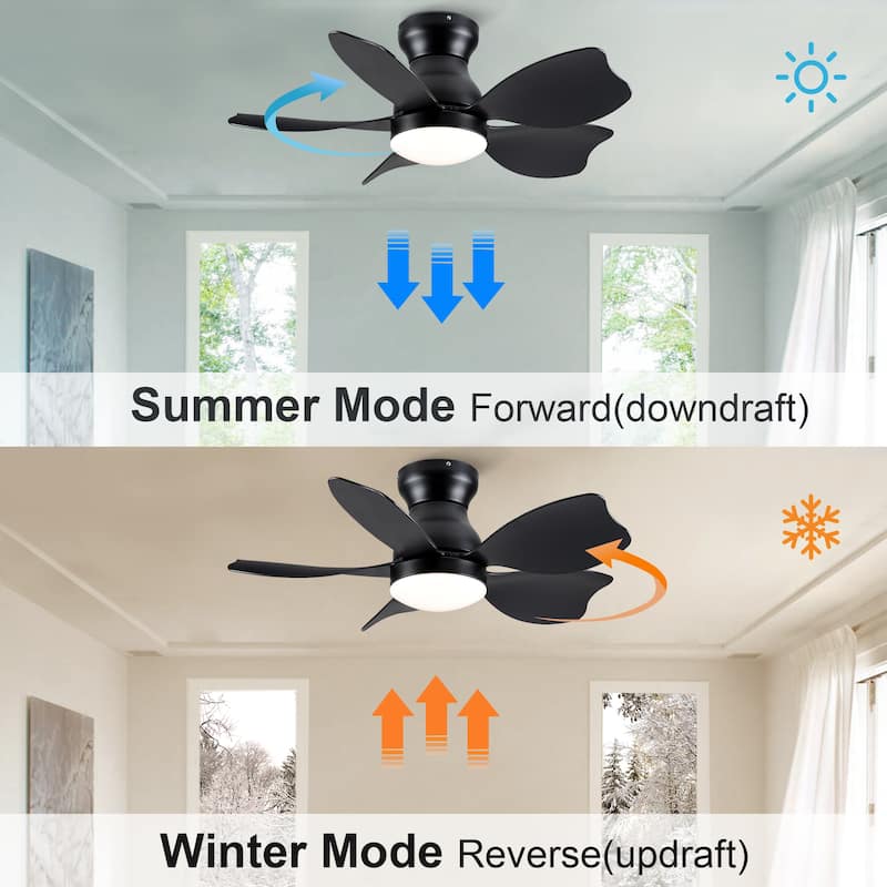 30" Modern White/Black Kid's Timing Ceiling Fan with Dimmable LED and Remote for Small Children Room
