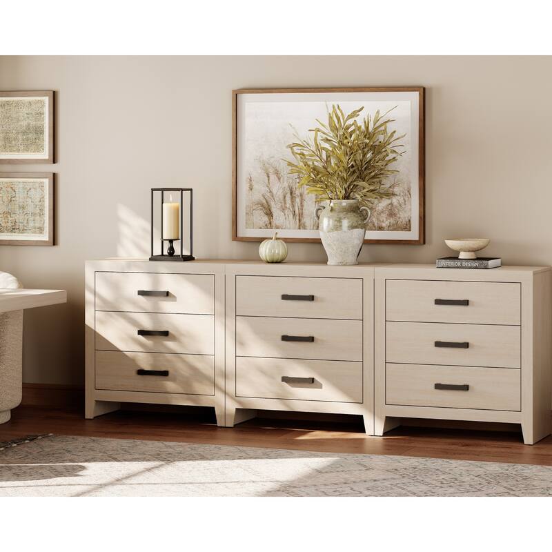 WAMPAT Farmhouse 3-Drawer Dresser, Wooden Chest of Drawers, Modern Storage Organizer & Nightstand for Bedroom, Living Room