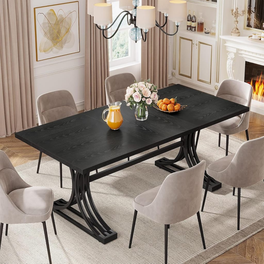 63" Rectangular Dining Table, Modern Kitchen Table with Faux Marble Top for Dining Room