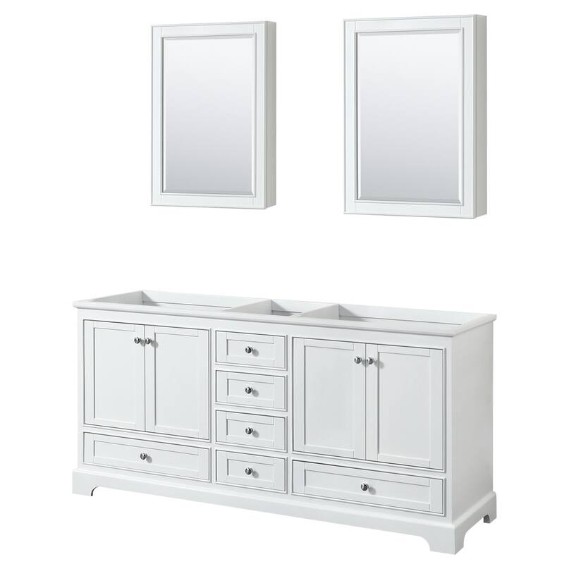 Wyndham Collection Deborah 71" Free Standing Double Wood Vanity - White / Polished Chrome Hardware