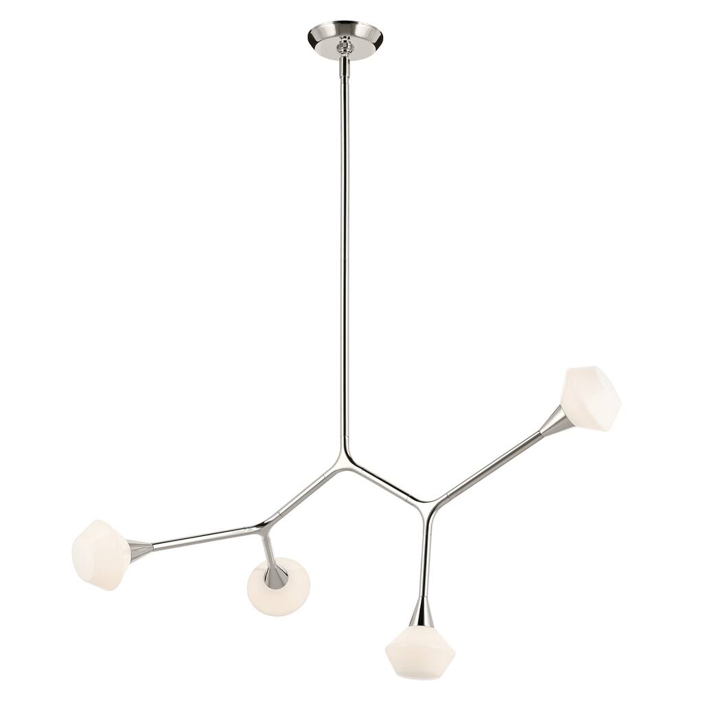 Cassius 39.5 Inch 4 Light Convertible Chandelier with Opal Glass in Polished Nickel
