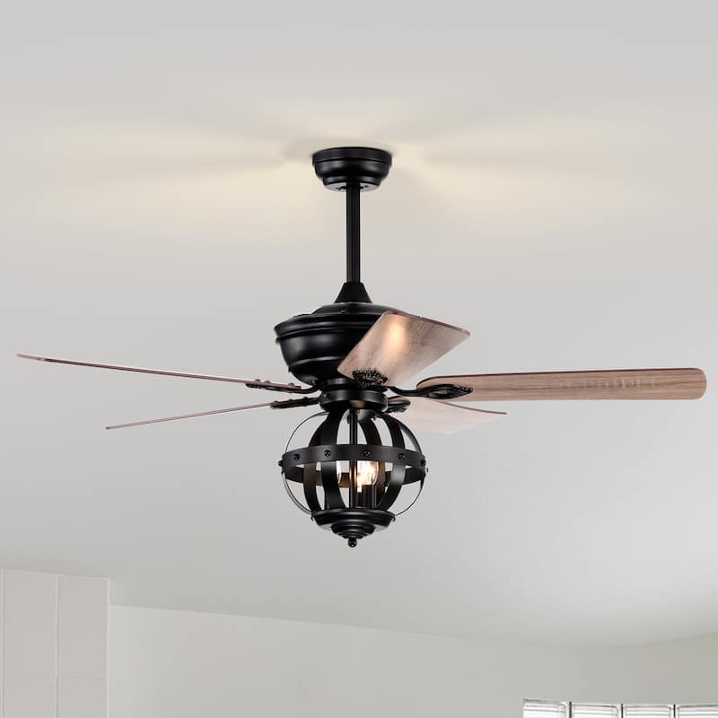 52" Indoor Black Caged Ceiling Fan with Light Kit and Remote - Remote