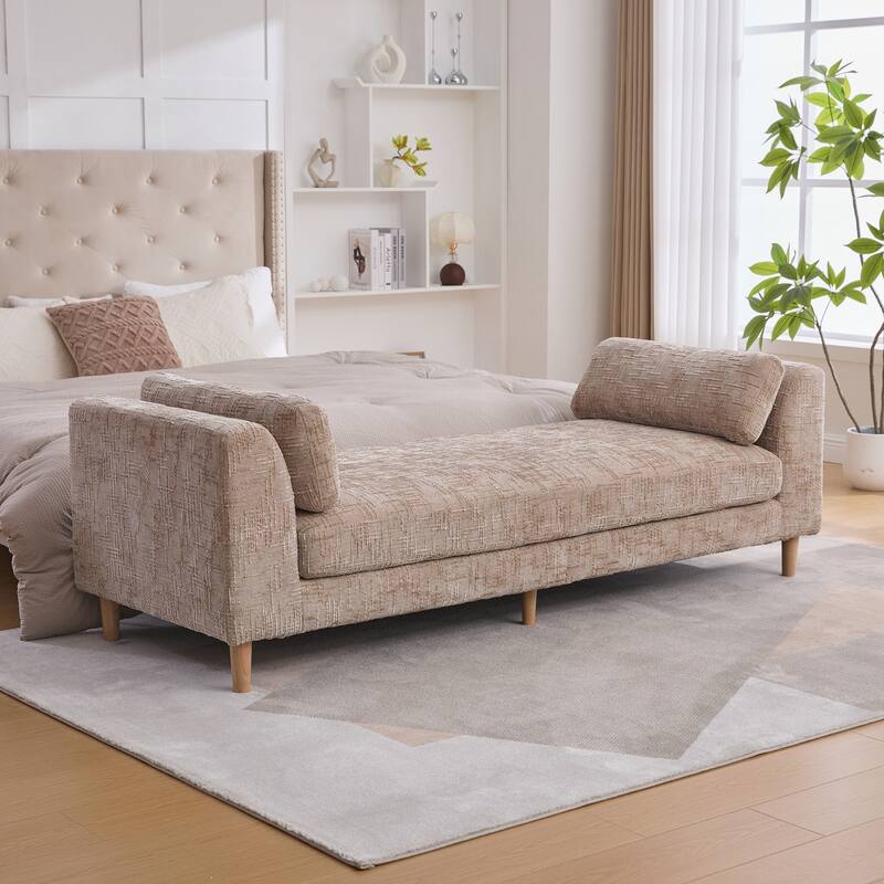 Modern Upholstered End of Bed Bench with Armrests - Wheat