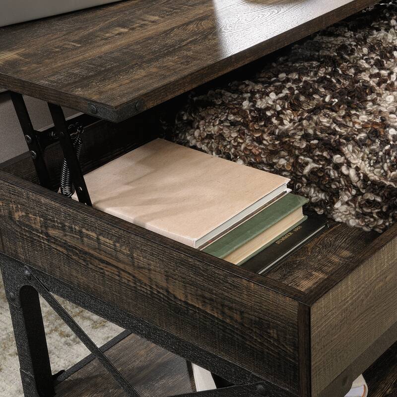 Wood Lift-Top Coffee Table with Industrial Style, Brown - 41.30" L x 22.32" W x 18.58" H