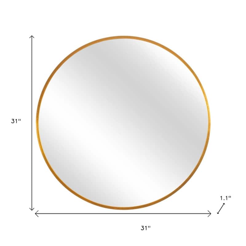 HomeRoots 31" Gold Metal Round Framed Accent Mirror - 31.00 in. x 31.00 in. x 1.10 in.