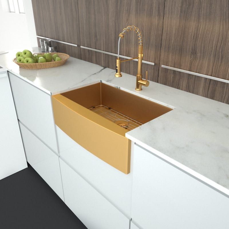 36-inch Farmhouse Kitchen Sink Gold Apron Front 16 Gauge Stainless Steel Deep Single Bowl Kitchen Farm Sinks - 36*21*10 inch