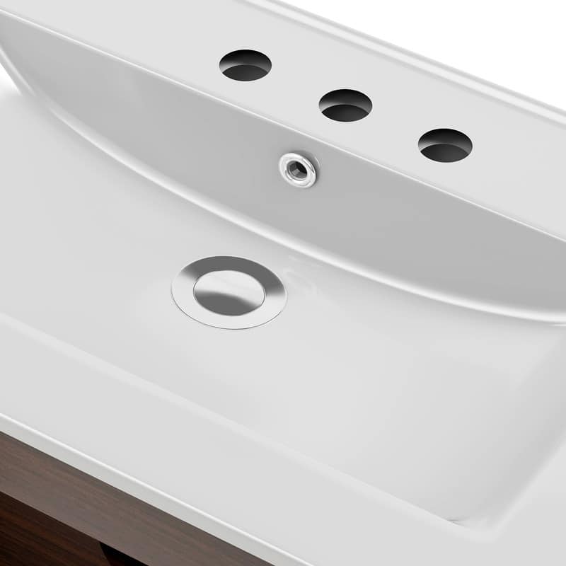 Moasis 24" Bathroom Vanity with Ceramic Sink, Rattan Double Door Cabinet and Drawer, Freestanding Solid Wood Legs