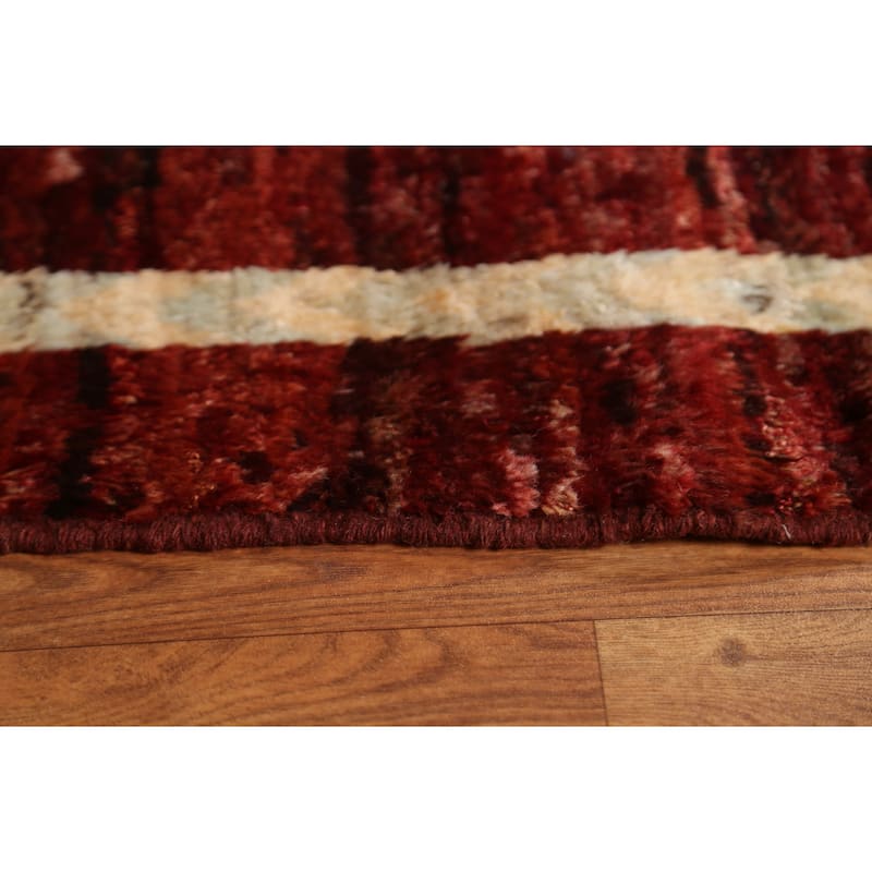 Hand Knotted Oriental 100% Wool Carpet Modern Geometric Red Moroccan Area Rug - 9' 10'' X 6' 8''
