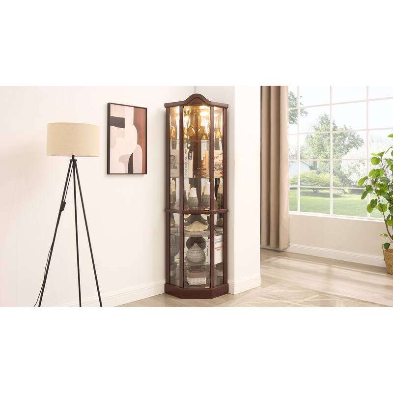 Glass Cabinet Lighted Corner Cabinet Corner Display Curio Cabinet, Glass Display With Light Bar Cabinet, Wine Cabinet