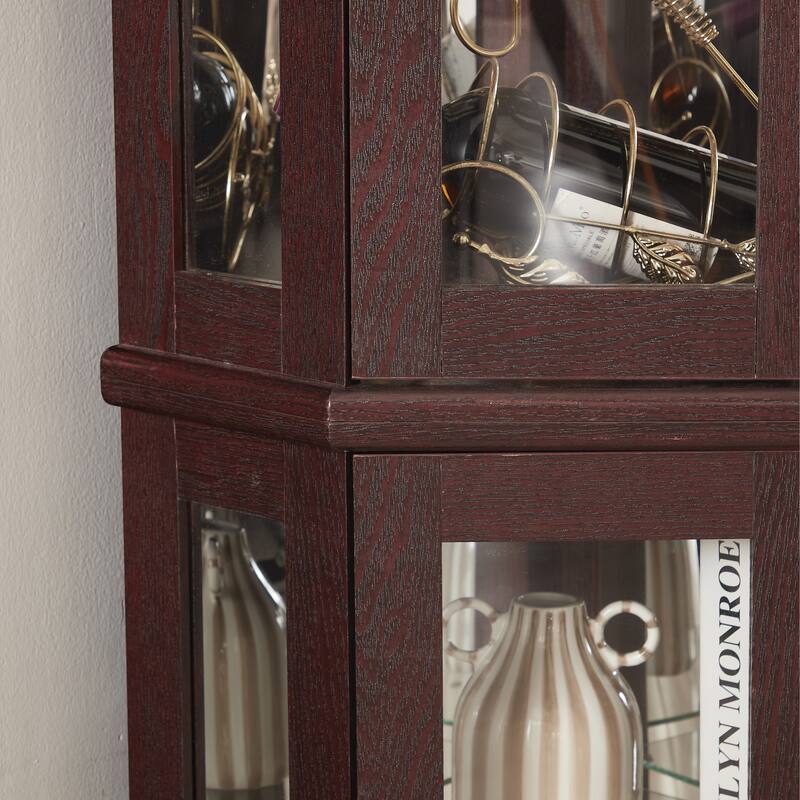 Lighted Corner Curio Cabinet - Glass Display Shelf with Tempered Glass Doors, Adjustable Shelving, and Included Bead Bulb