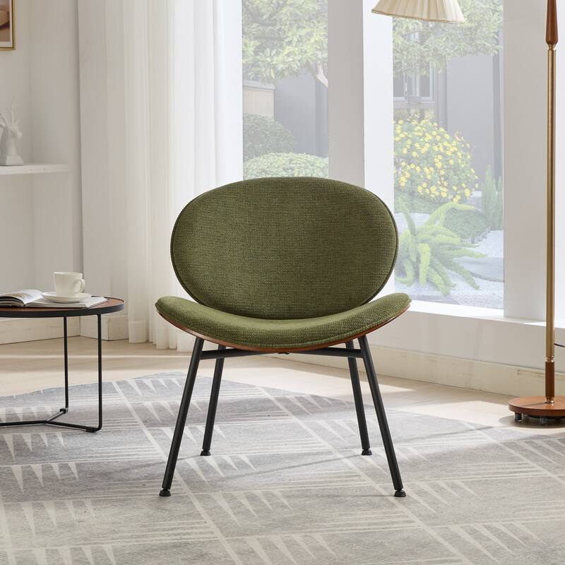 Roomfitters Mid-Century Modern Shell Chair, PU Leather Accent Lounge Chair with Walnut Wood Finish and Metal Legs - Green