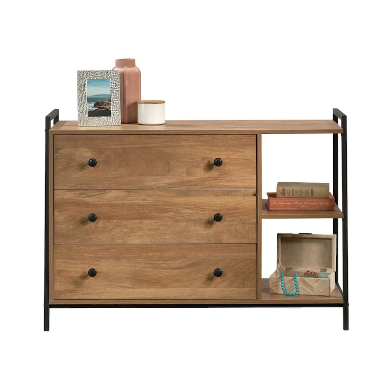 Wood Dresser with Spacious Drawers and Open Shelves