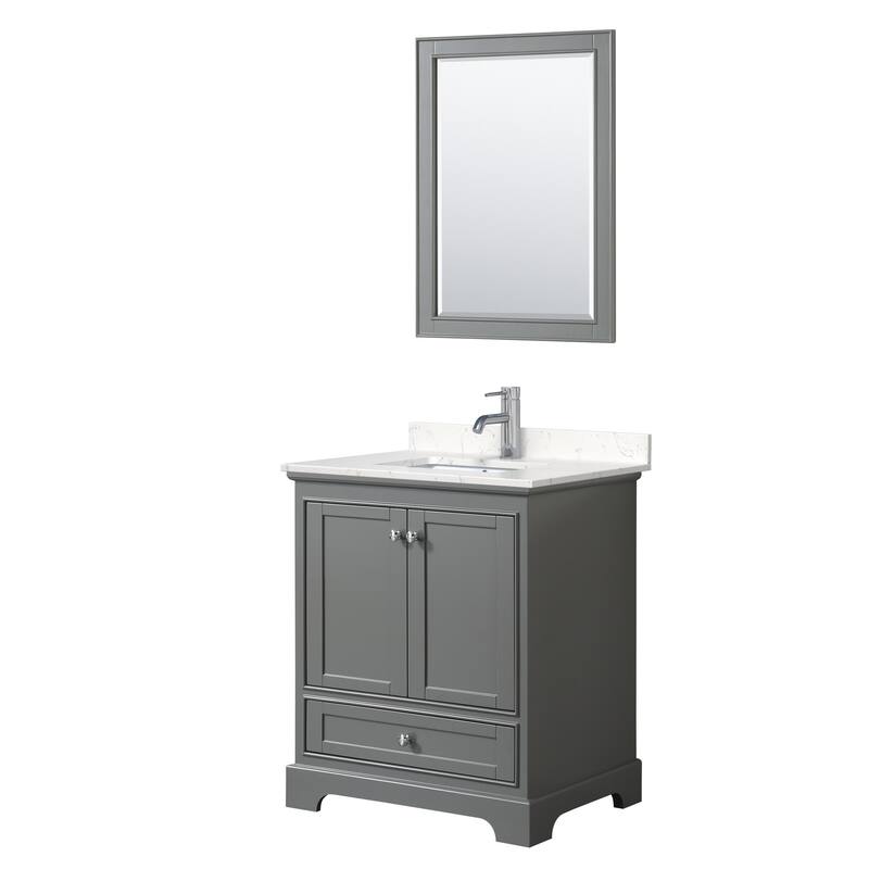 Wyndham Collection Deborah 30" Free Standing Single Basin Vanity Set - Dark Gray / Carrara Cultured Marble Top / Polished