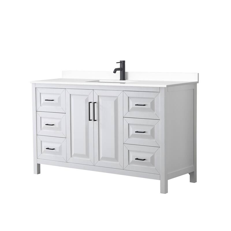Wyndham Collection Daria 60" Free Standing Single Basin Vanity Set - White / White Cultured Marble Top / Matte Black