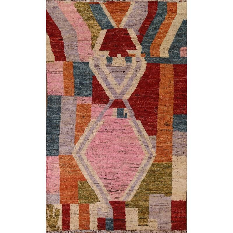 Hand Knotted Oriental 100% Wool Carpet Modern Geometric Multi-Colored Moroccan Area Rug - 8' 7'' X 5' 6''