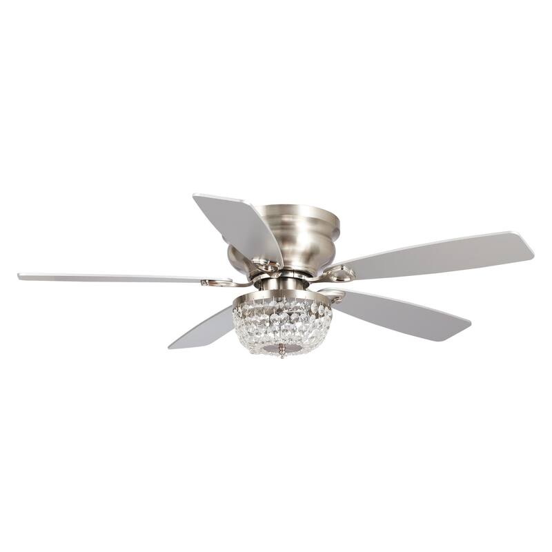 48" Satin Nickel Crystal Low Profile Ceiling Fan with Light and Remote Control
