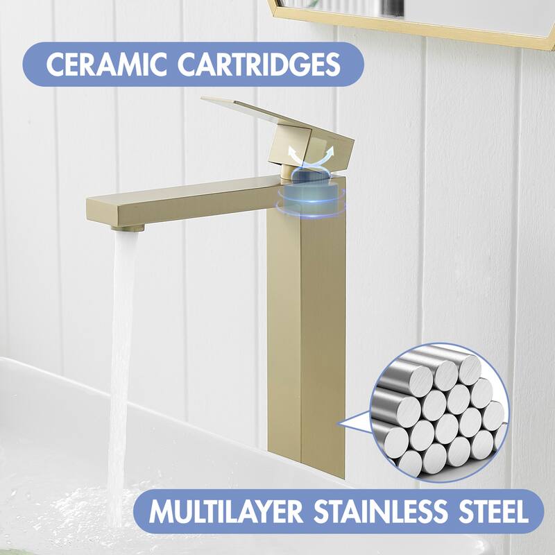 Brushed Gold Single Handle Bathroom Faucet with Pop-Up Drain