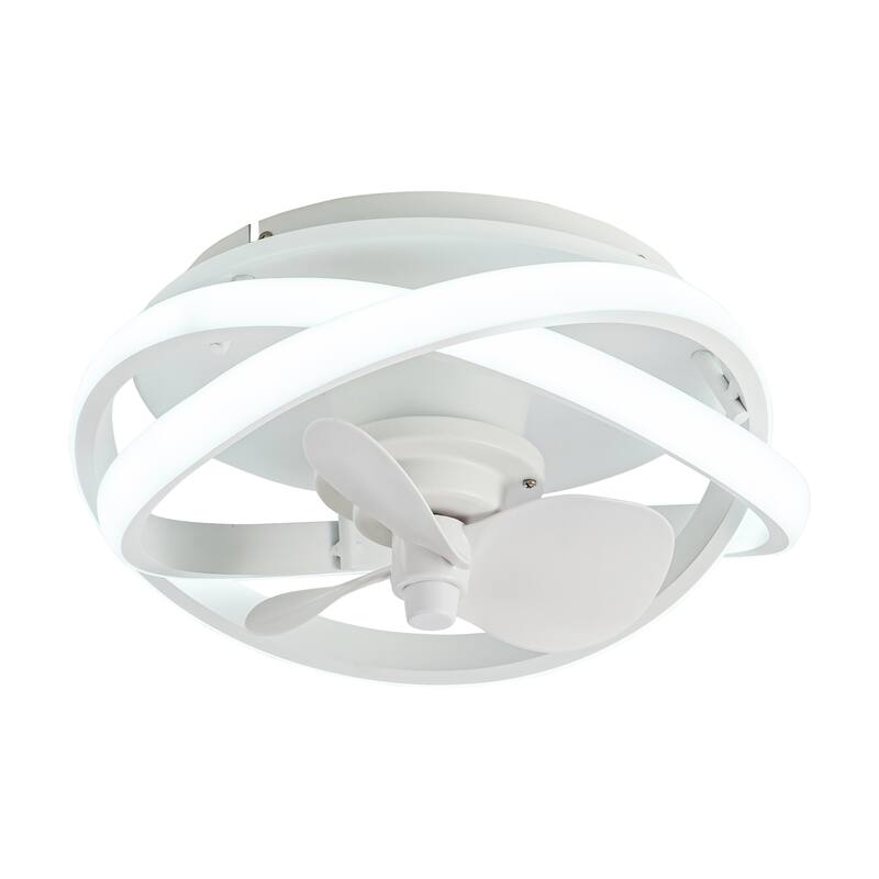 13-inch Matte White Coastal Caged Fandelier Flush Mount Dimmable LED Ceiling Fan
