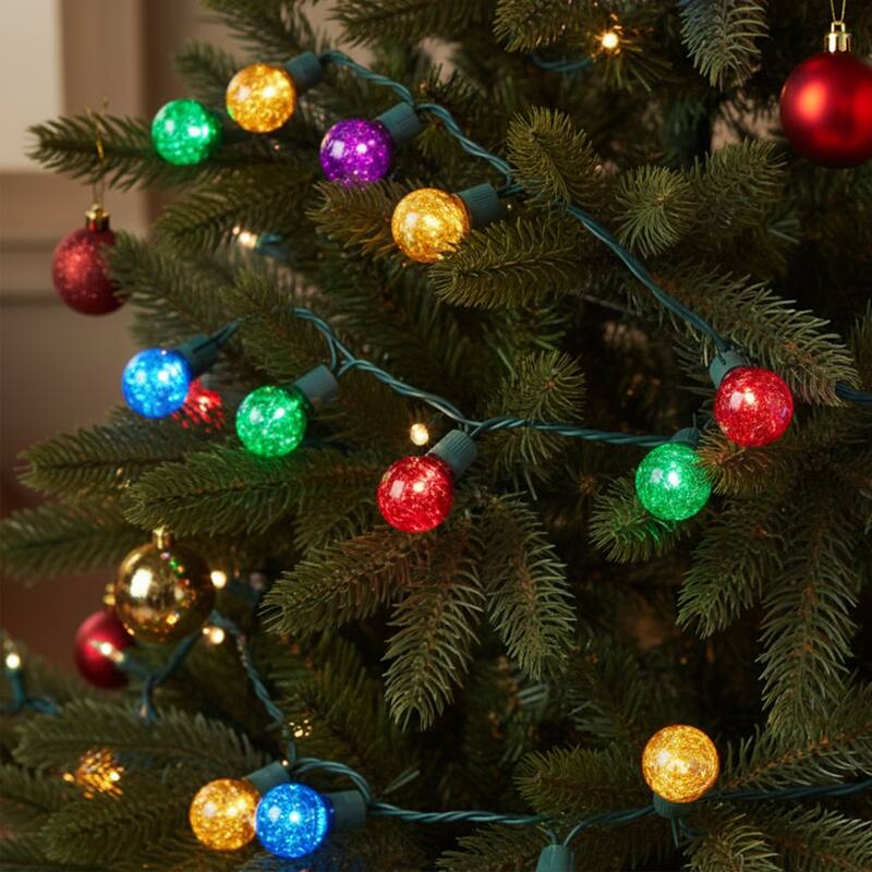 Multi Color Tinsel Filled Globe Light Set - 6.5 ft Green Wire - 10ct