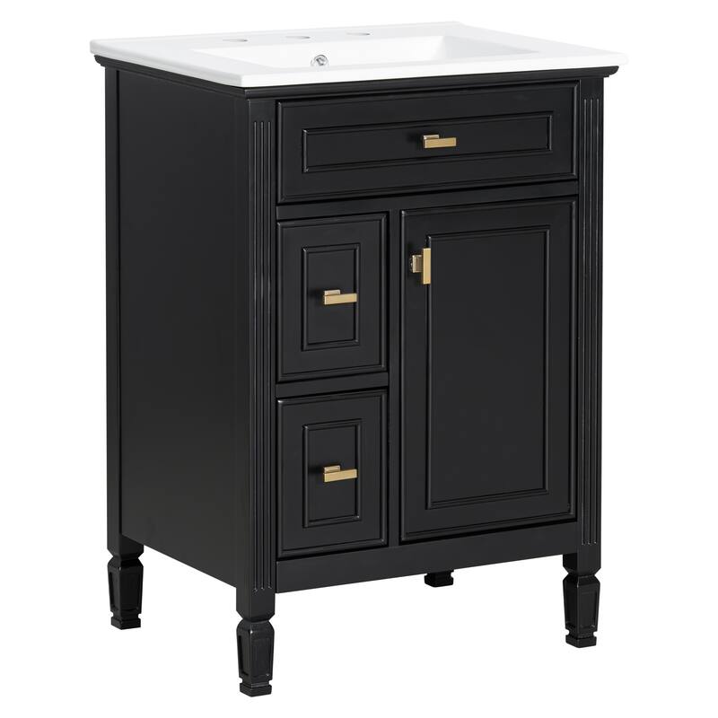 24-Inch Bathroom Vanity with Sink,Solid Wood and MDF Cabinet with One Flip Drawer,2 Standard Drawers,Freestanding Vanity