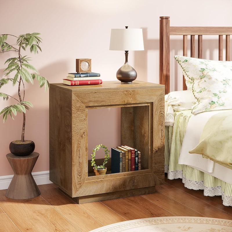 24" Rustic 2-Tier End Table, Side Table with Storage Shelf, Sofa Nightstand for Living Room, Bedroom, Entryway - LightBrown