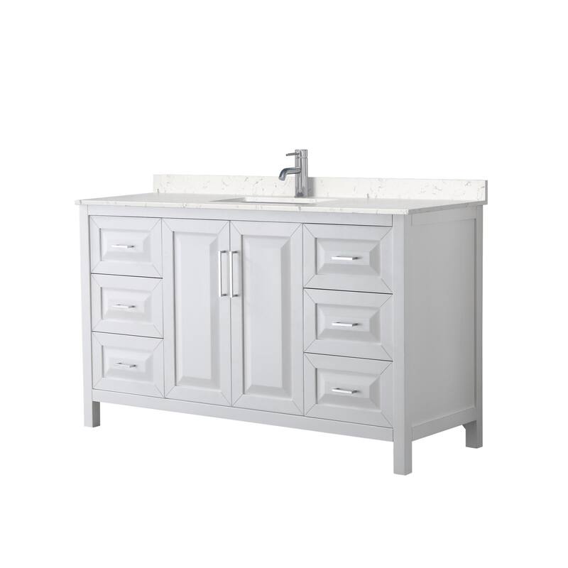 Wyndham Collection Daria 60" Free Standing Single Basin Vanity Set - White / Carrara Cultured Marble Top / Polished