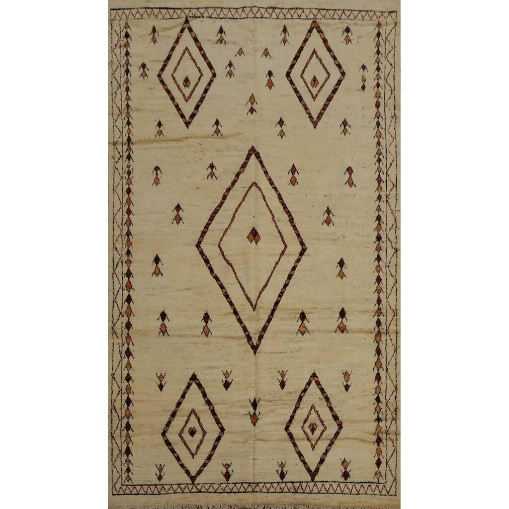 Hand Knotted Oriental 100% Wool Carpet Modern Tribal Beige & Ivories Moroccan Area Rug - 10' 0'' X 6' 4''