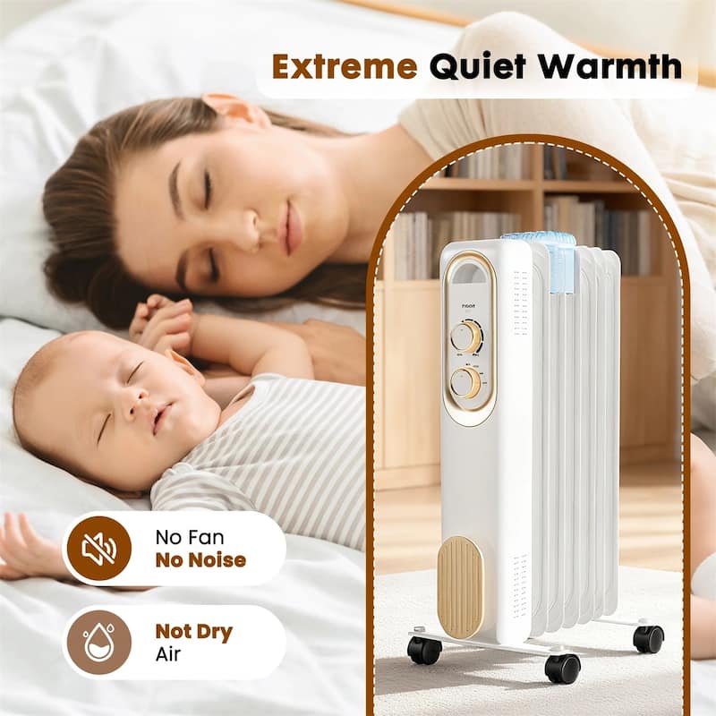 Oil Space Heater, Portable Radiator Heater with 3 Heat Settings, 1500W Thermostat, Tip-Over Protection