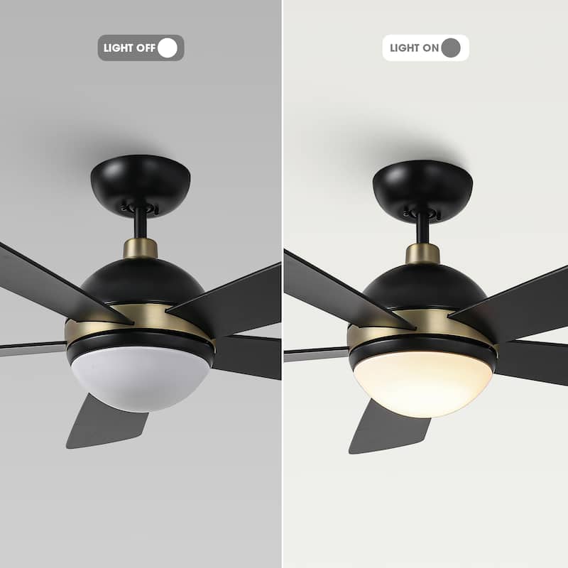 52" Barbeque Black 5-Blade Lighted Acrylic Globe Shade Ceiling Fan with Remote - 52 in. D x 52 in. W x 15.5 in. H
