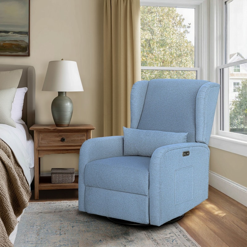 Madison Park Candace Power Recliner 3-in-1 with Swivel, Glider, USB Ports - Light Blue