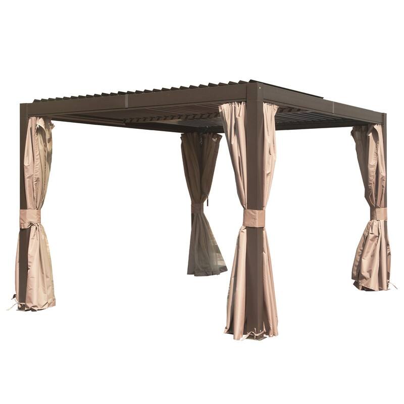 Domi Louvered Pergola 10' x 10', Aluminum Outdoor Pergola with Adjustable Louvers, Full Aluminum Frame, Built-in Gutter System - 10'×12' - Brown