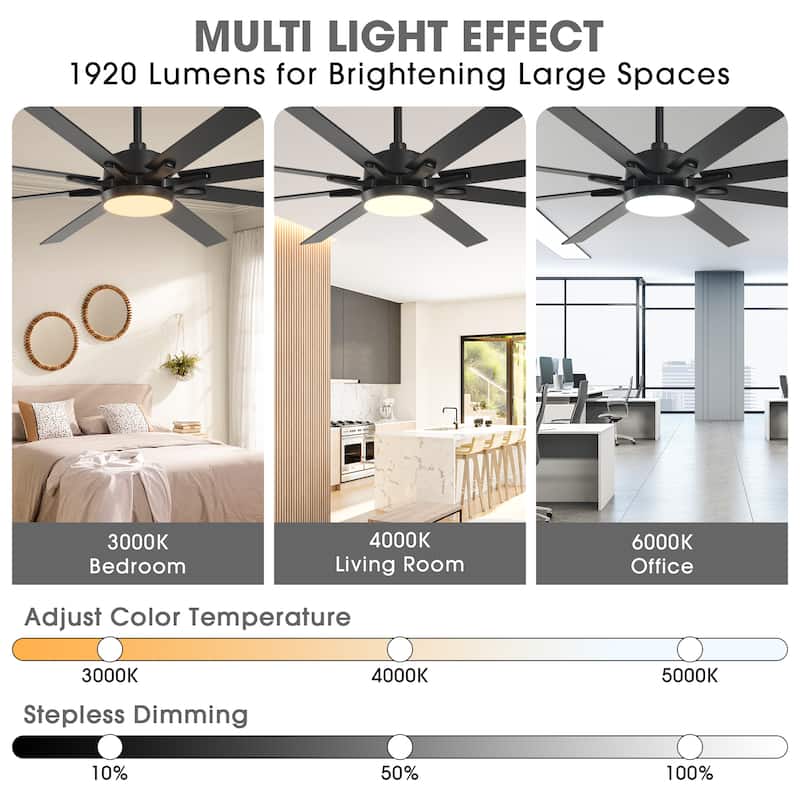65" Farmhouse Gold Plywood Indoor Large Ceiling Fan with Light and Remote