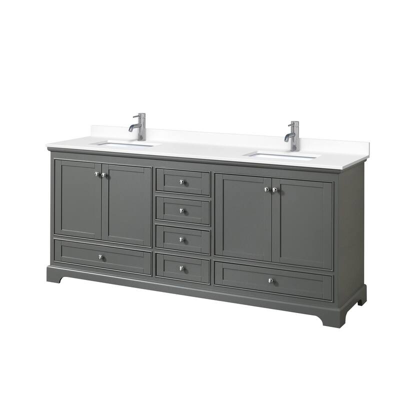 Wyndham Collection Deborah 80" Free Standing Double Basin Vanity Set - Dark Gray / White Cultured Marble Top / Polished