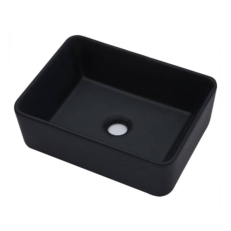 Black Vitreous China Rectangular Vessel Bathroom Sink