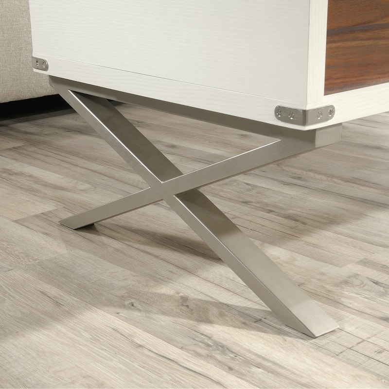 Wood Lift-Top Coffee Table with X metal legs, White/Brown - 39.21" L x 19.69" W x 18.78" H