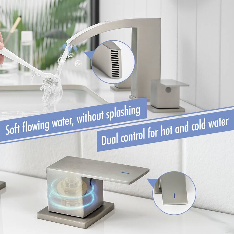 Brushed Nickel Dual Handle 3 Holes Waterfall Bathroom Faucet