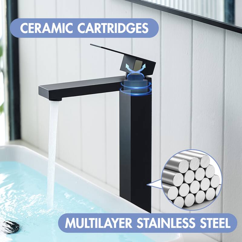 Black Single Handle Bathroom Faucet with Pop-Up Drain