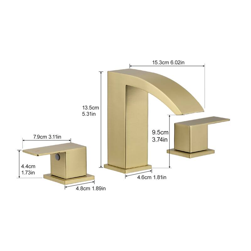 Brushed Gold Dual Handle 3 Holes Waterfall Bathroom Faucet