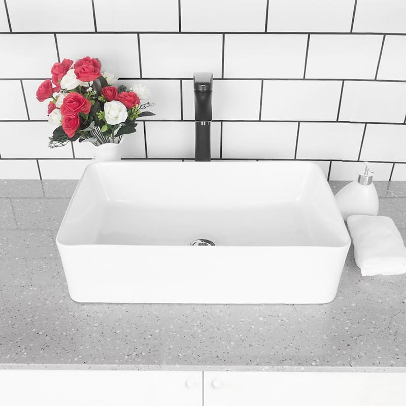 White Ceramic Rectangular Vessel Bathroom Sink