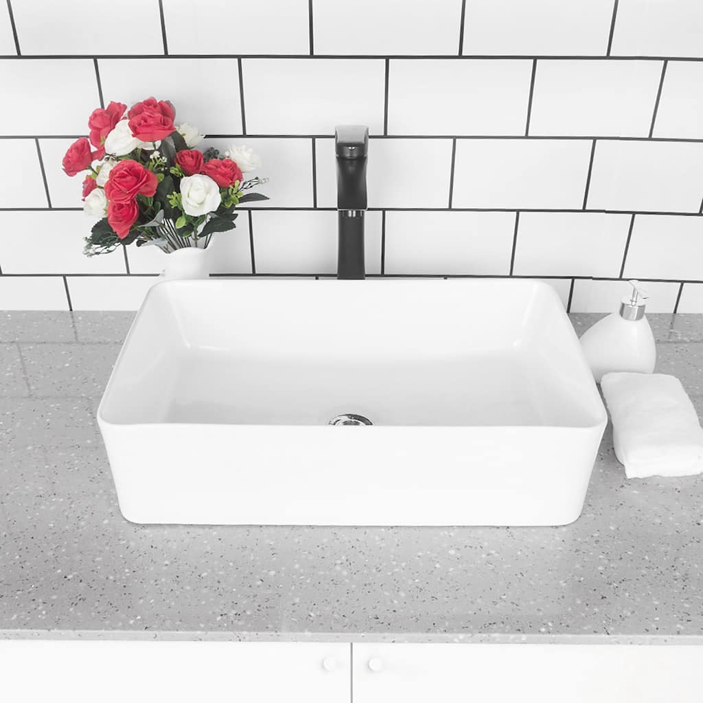 White Ceramic Rectangular Vessel Bathroom Sink