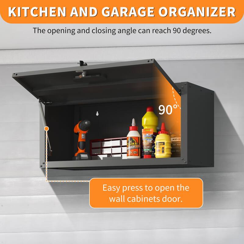 Heavy-Duty Lockable Dark Grey Metal Wall Storage Cabinet for Garage Workshop or Utility Room - 29.52”L x 11.81”W x 13.58”H