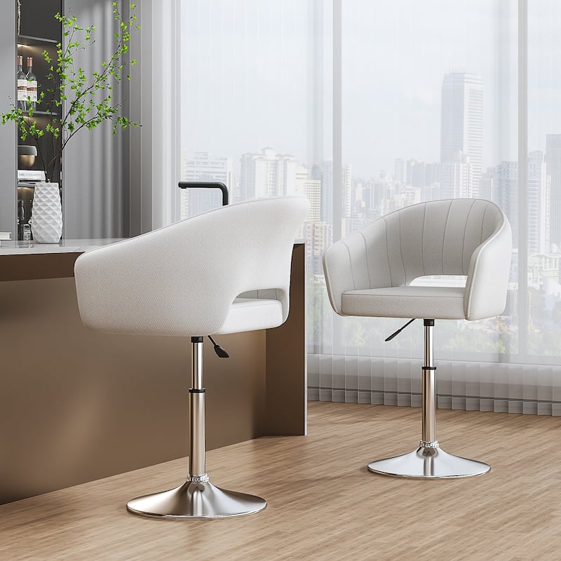 VECELO White 360 Swivel Office Chair Multifunctional Adjustable Height Hollow Back Comfortable Sponge Padding Bar Stool