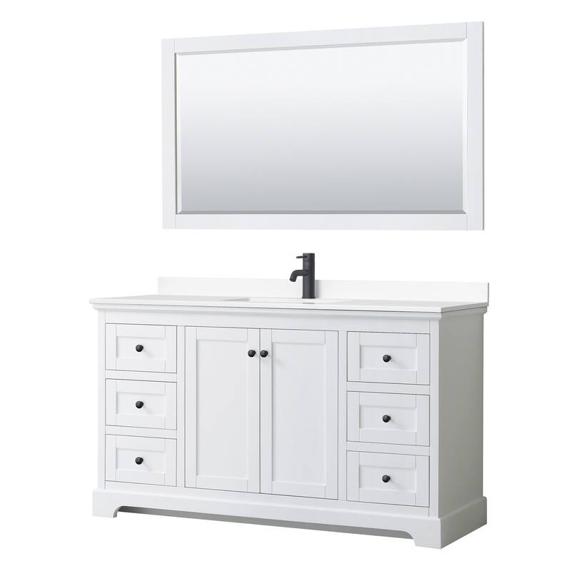 Wyndham Collection Avery 60" Free Standing Single Basin Vanity Set - White / White Cultured Marble Top / Matte Black