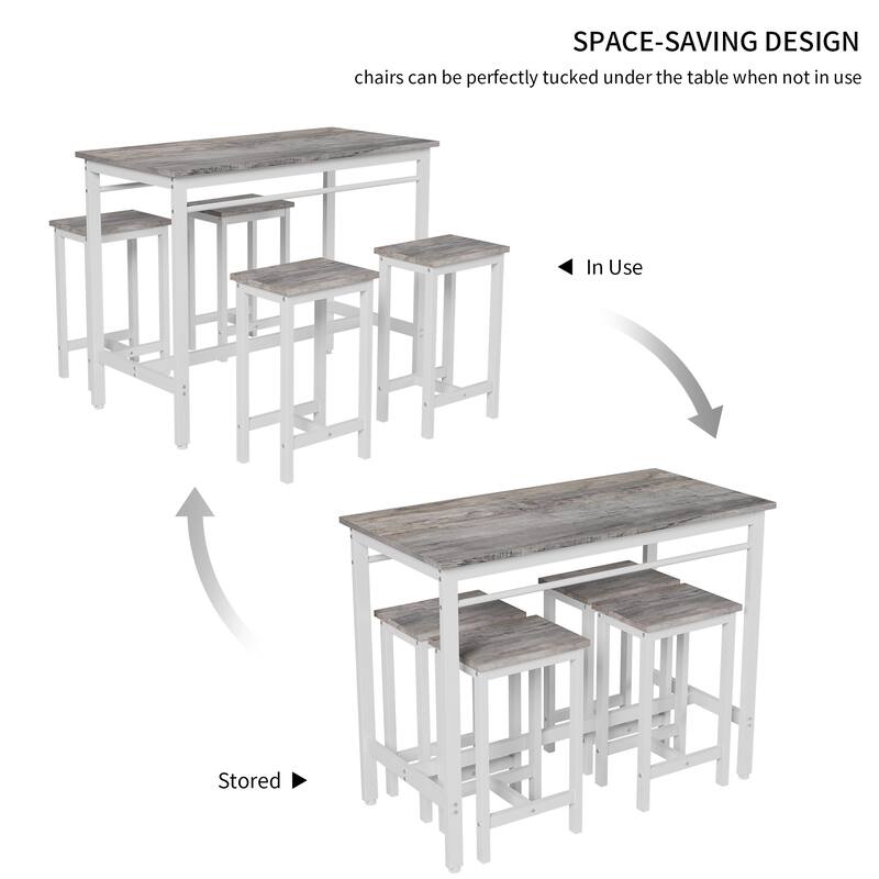5-piece modern kitchen table with 4 bar stools Bar table set, metal frame and MDF