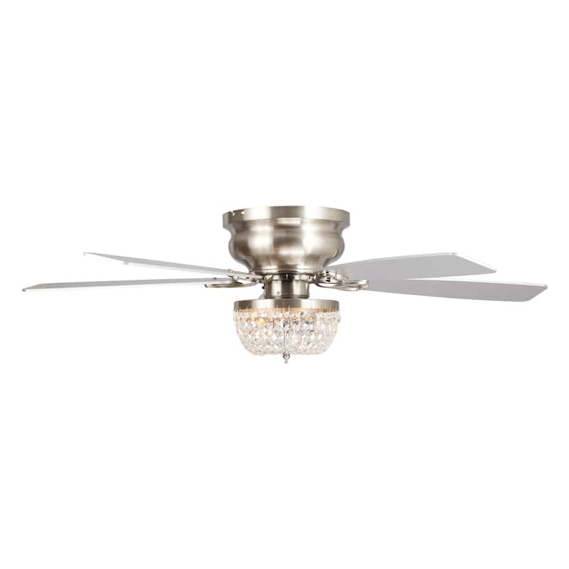 48" Satin Nickel Crystal Low Profile Ceiling Fan with Light and Remote Control