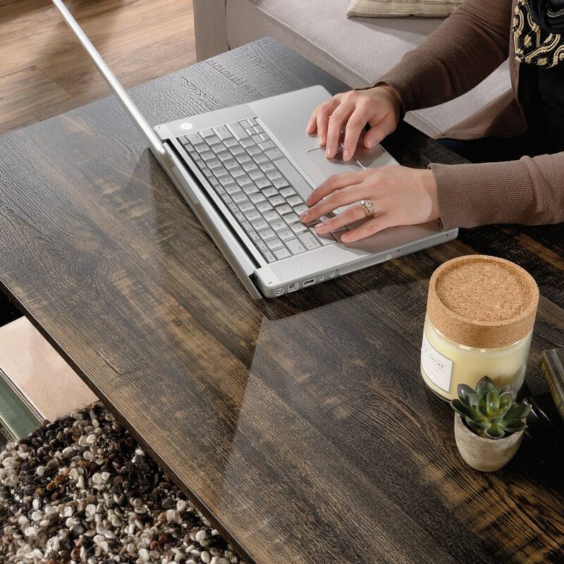 Wood Lift-Top Coffee Table with Industrial Style, Brown - 41.30" L x 22.32" W x 18.58" H