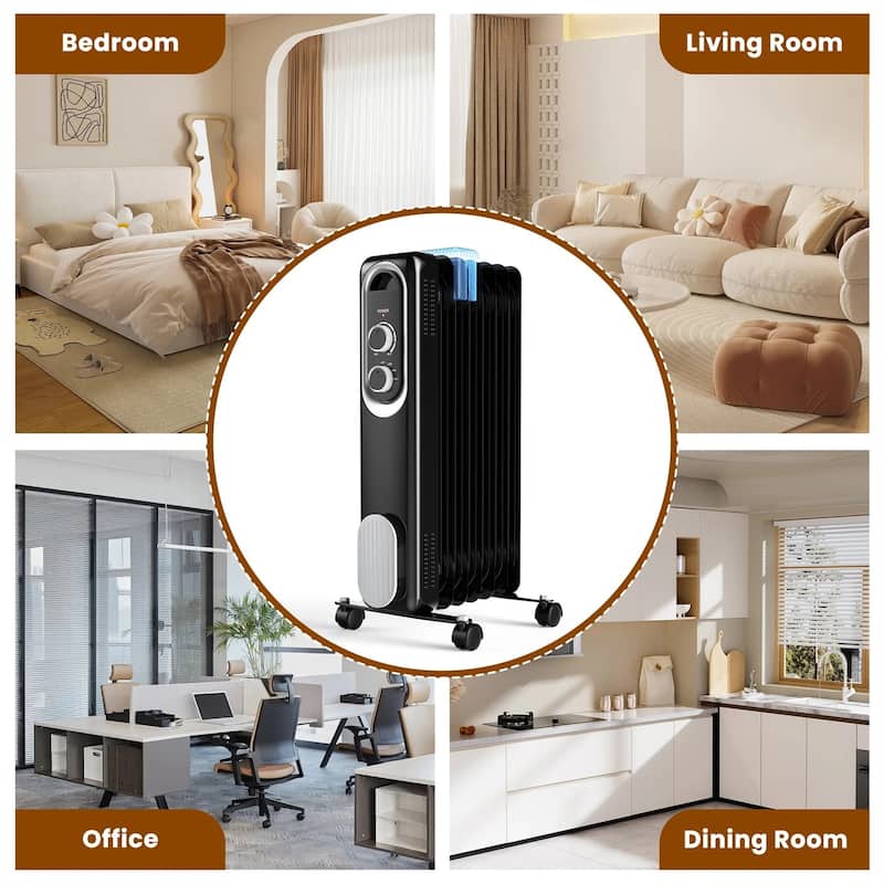 Oil Space Heater, Portable Radiator Heater with 3 Heat Settings, 1500W Thermostat, Tip-Over Protection