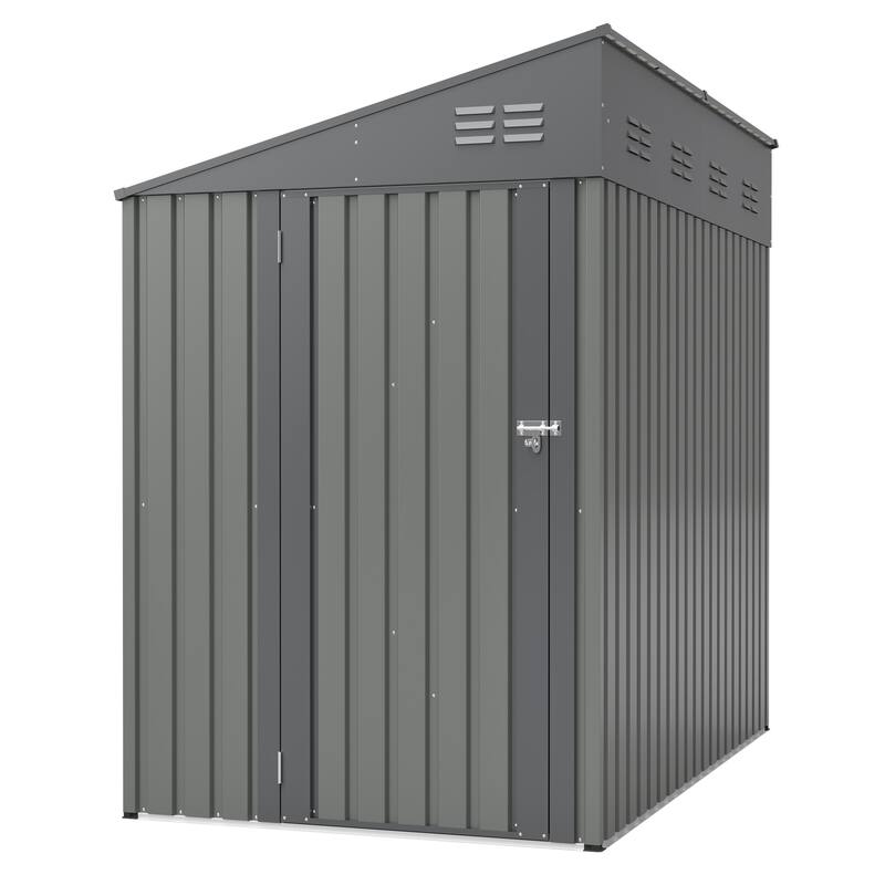 4x7 Foot Lean-To Shed, Heavy-Duty Steel Outdoor Storage for Garden Tools & Bicycles